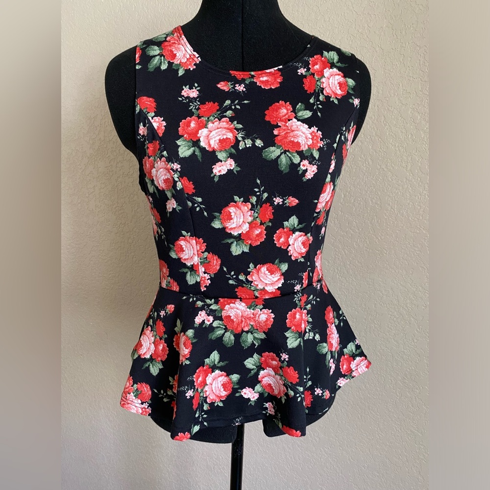 Peplum blouse Beautiful Roses on Black background